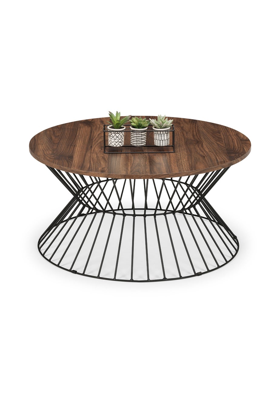 Julian Bowen Jersey Round Wire Coffee Table Walnut & Black (40 x 80 x 80 cm)