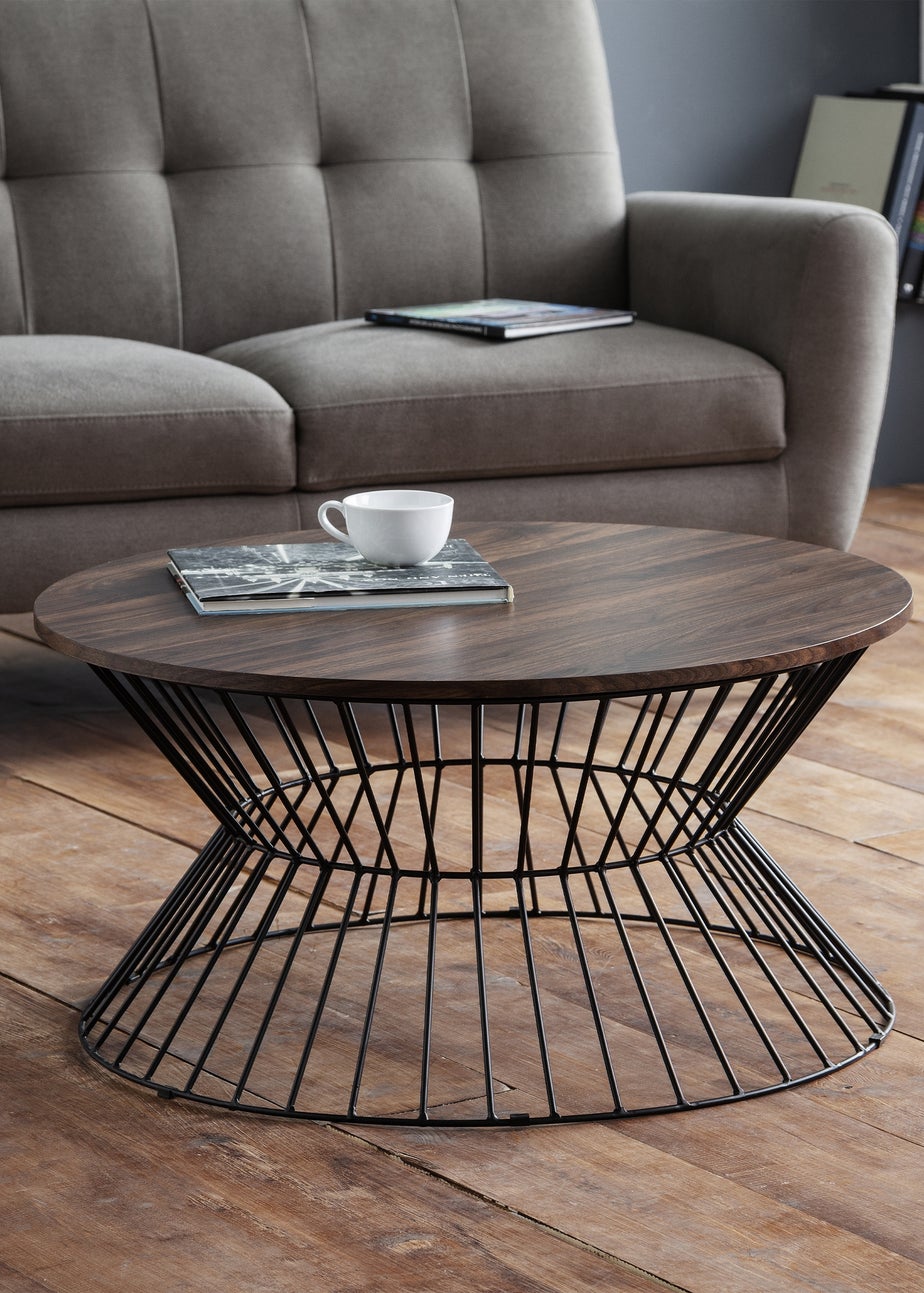 Julian Bowen Jersey Round Wire Coffee Table Walnut & Black (40 x 80 x 80 cm)