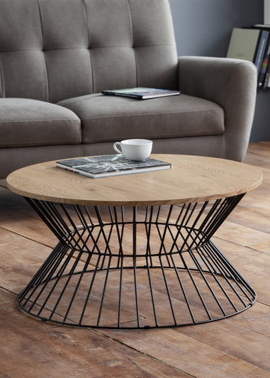Julian Bowen Jersey Round Wire Coffee Table Euro Oak & Black (40 x 80 x 80 cm)