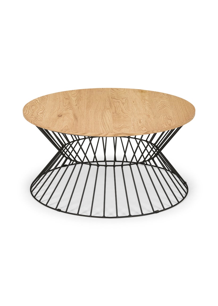 Julian Bowen Jersey Round Wire Coffee Table Euro Oak & Black (40 x 80 x 80 cm)