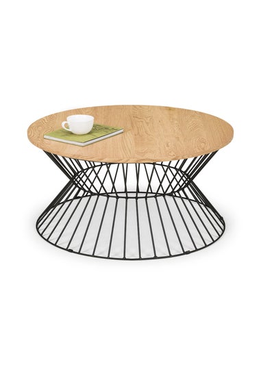 Julian Bowen Jersey Round Wire Coffee Table Euro Oak & Black (40 x 80 x 80 cm)