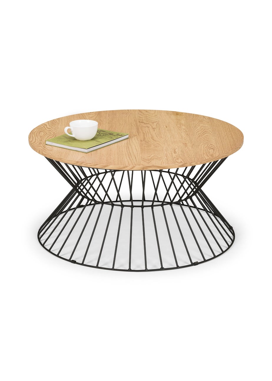 Julian Bowen Jersey Round Wire Coffee Table Euro Oak & Black (40 x 80 x 80 cm)