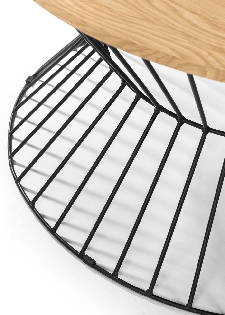 Julian Bowen Jersey Round Wire Coffee Table Euro Oak & Black (40 x 80 x 80 cm)