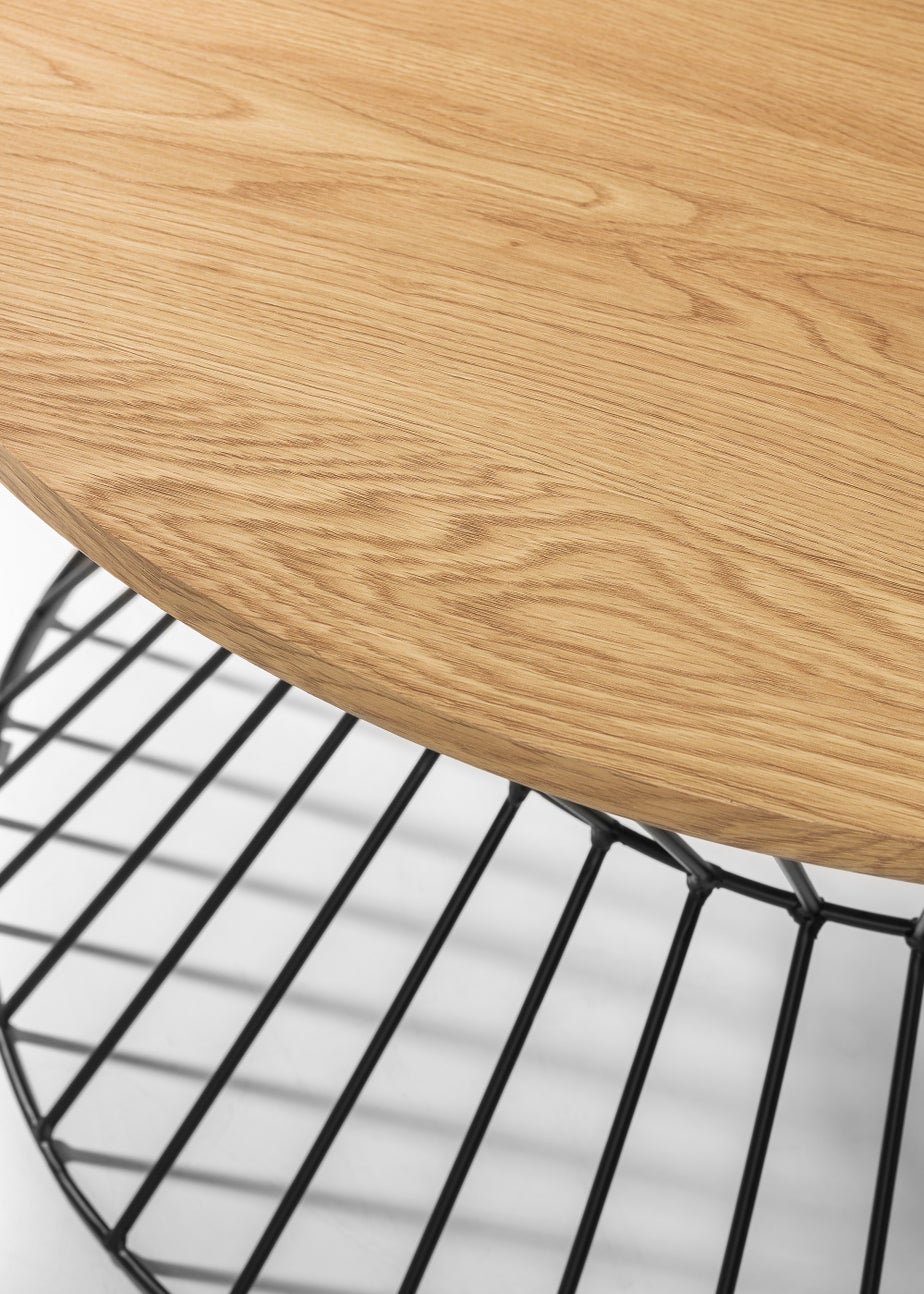 Julian Bowen Jersey Round Wire Coffee Table Euro Oak & Black (40 x 80 x 80 cm)