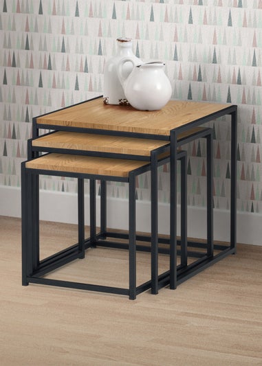 Julian Bowen Tribeca Nest Of 3 Tables Black/Euro Oak (45 x 45 x 45 cm)