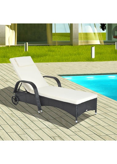 Outsunny Adjustable Wicker Rattan Sun Lounger (200cm x 73cm x 30-103cm)