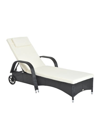 Outsunny Adjustable Wicker Rattan Sun Lounger (200cm x 73cm x 30-103cm)