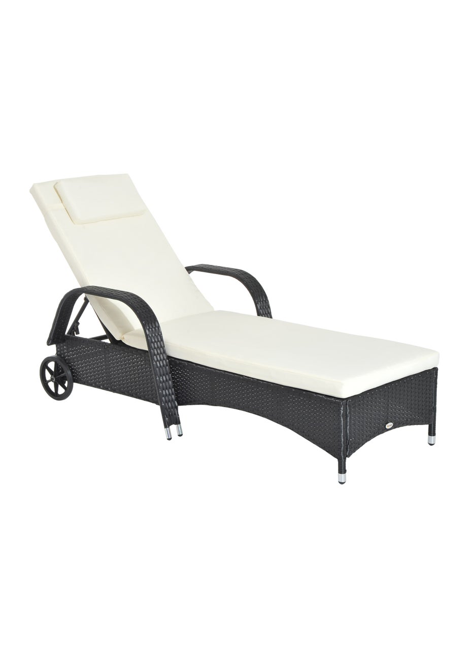 Outsunny Adjustable Wicker Rattan Sun Lounger (200cm x 73cm x 30-103cm)