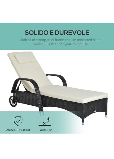 Outsunny Adjustable Wicker Rattan Sun Lounger (200cm x 73cm x 30-103cm)