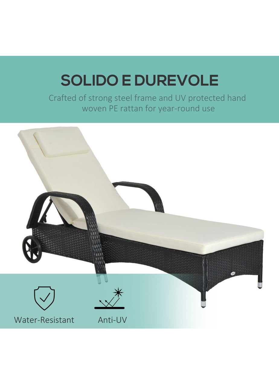 Outsunny Adjustable Wicker Rattan Sun Lounger (200cm x 73cm x 30-103cm)