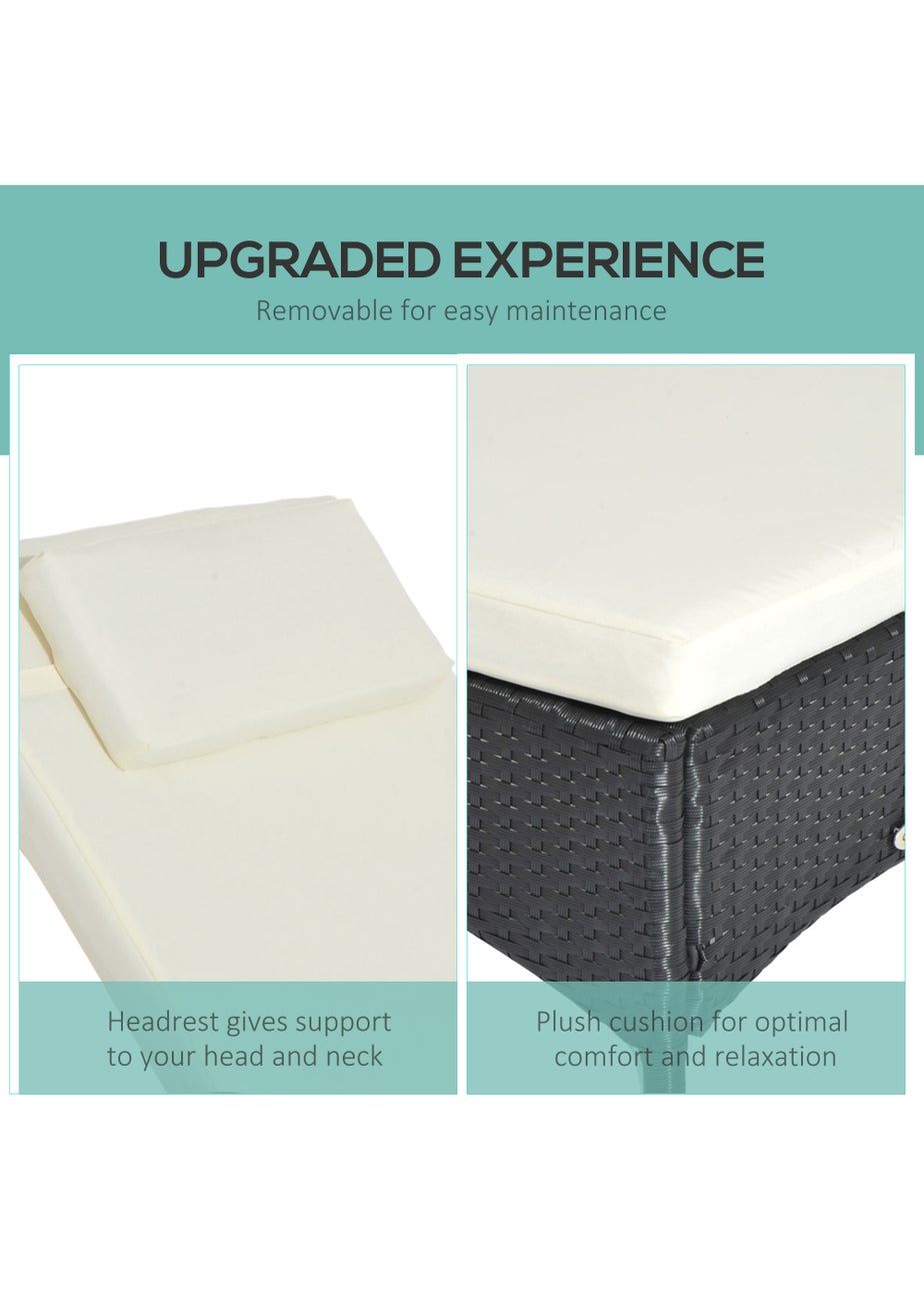 Outsunny Adjustable Wicker Rattan Sun Lounger (200cm x 73cm x 30-103cm)