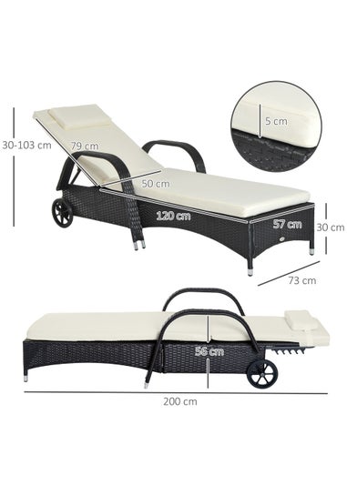 Outsunny Adjustable Wicker Rattan Sun Lounger (200cm x 73cm x 30-103cm)