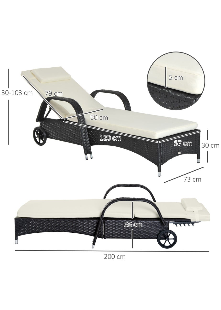 Outsunny Adjustable Wicker Rattan Sun Lounger (200cm x 73cm x 30-103cm)