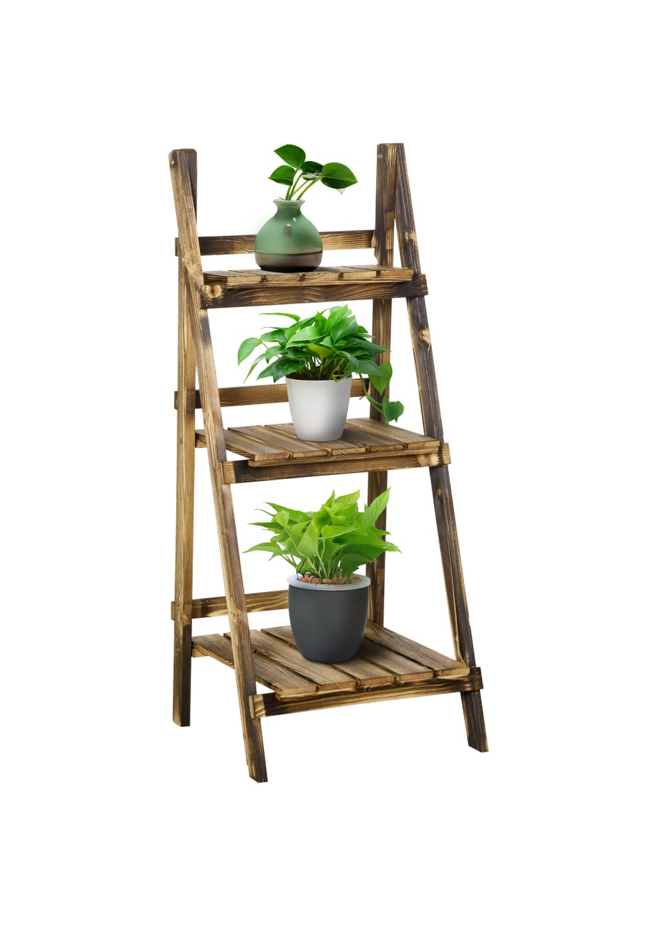 Outsunny Wooden Folding Flower Pot Stand 3 Tier
