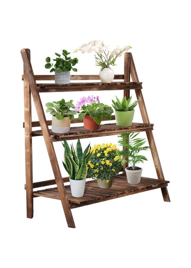 Outsunny Wooden Folding Flower Pot Stand 3 Tier