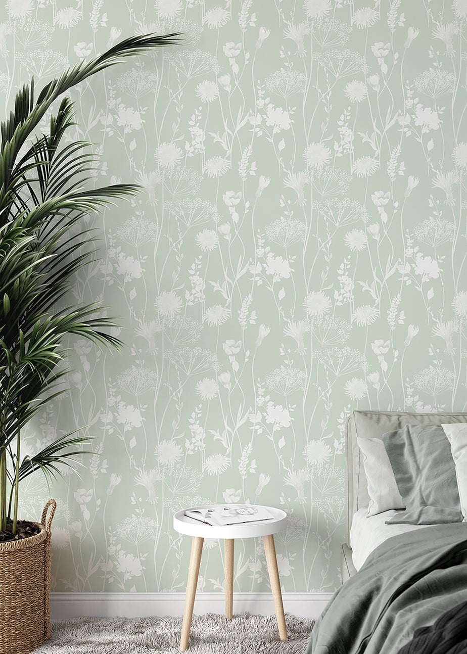 Catherine Lansfield Meadowsweet Floral Green Wallpaper