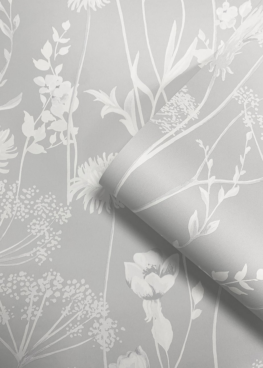 Catherine Lansfield Meadowsweet Floral Grey Wallpaper