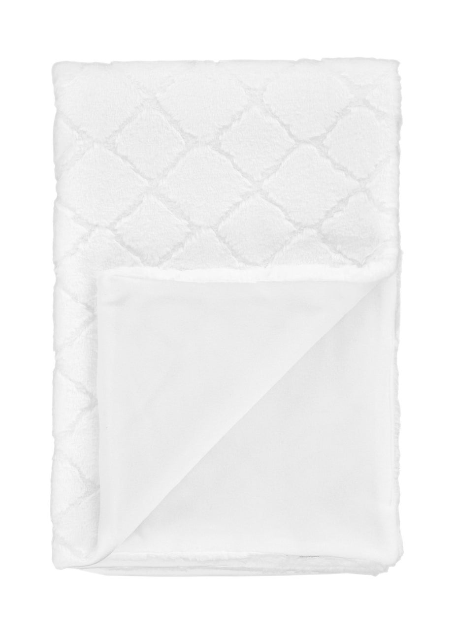 Catherine Lansfield Cosy Diamond Faux Fur Soft 130x170cm Blanket Throw White