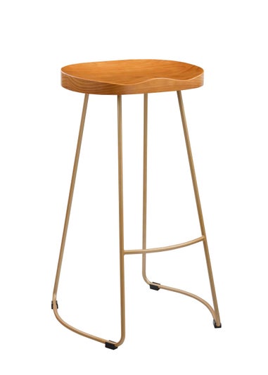 LPD Furniture Bailey Pine Wood Seat Gold Effect Leg Bar Stool (760x455x475mm)