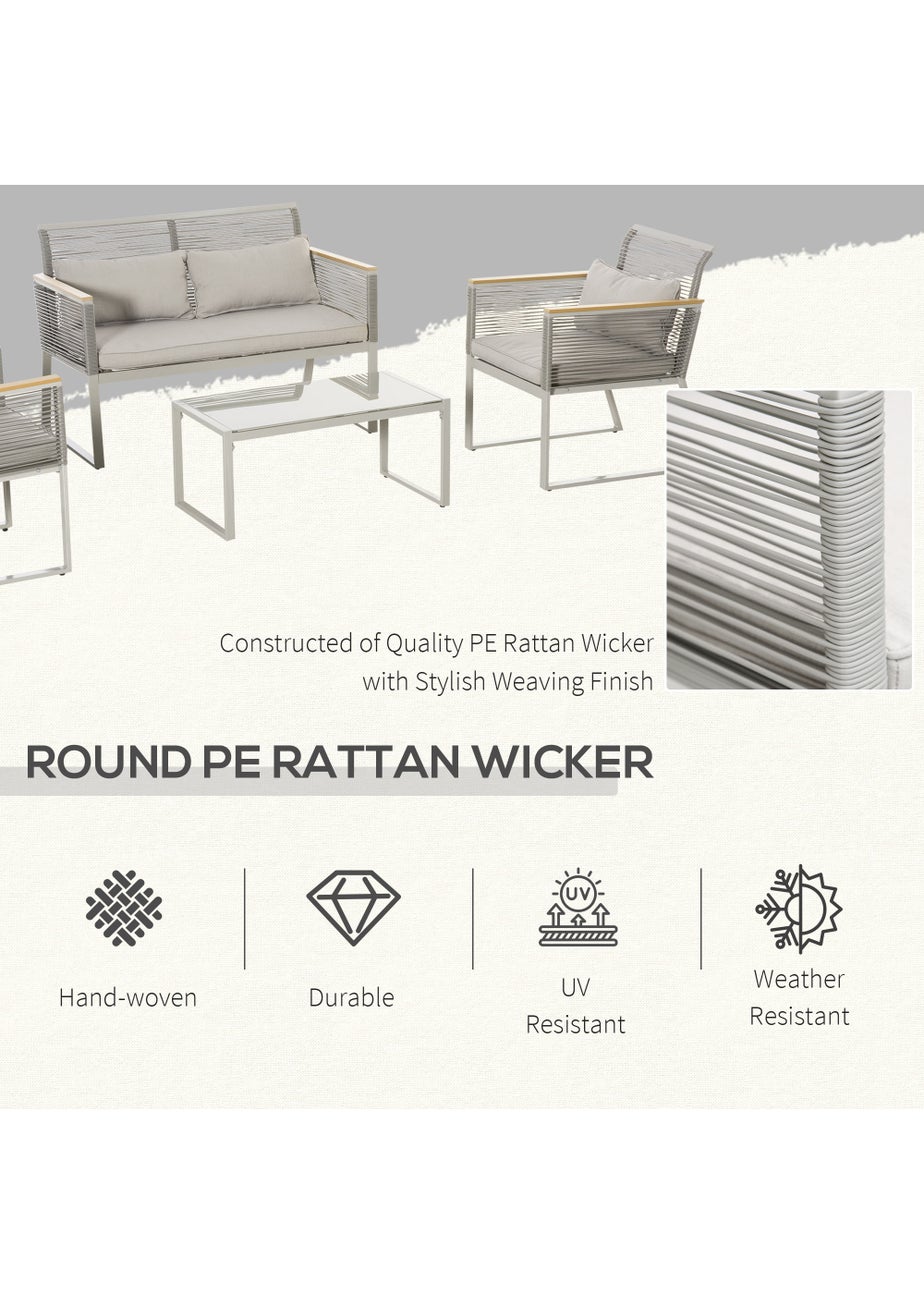 Outsunny 4 Piece Rope Rattan Effect Outdoor Furniture Set