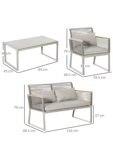 Outsunny 4 Piece Rope Rattan Effect Outdoor Furniture Set