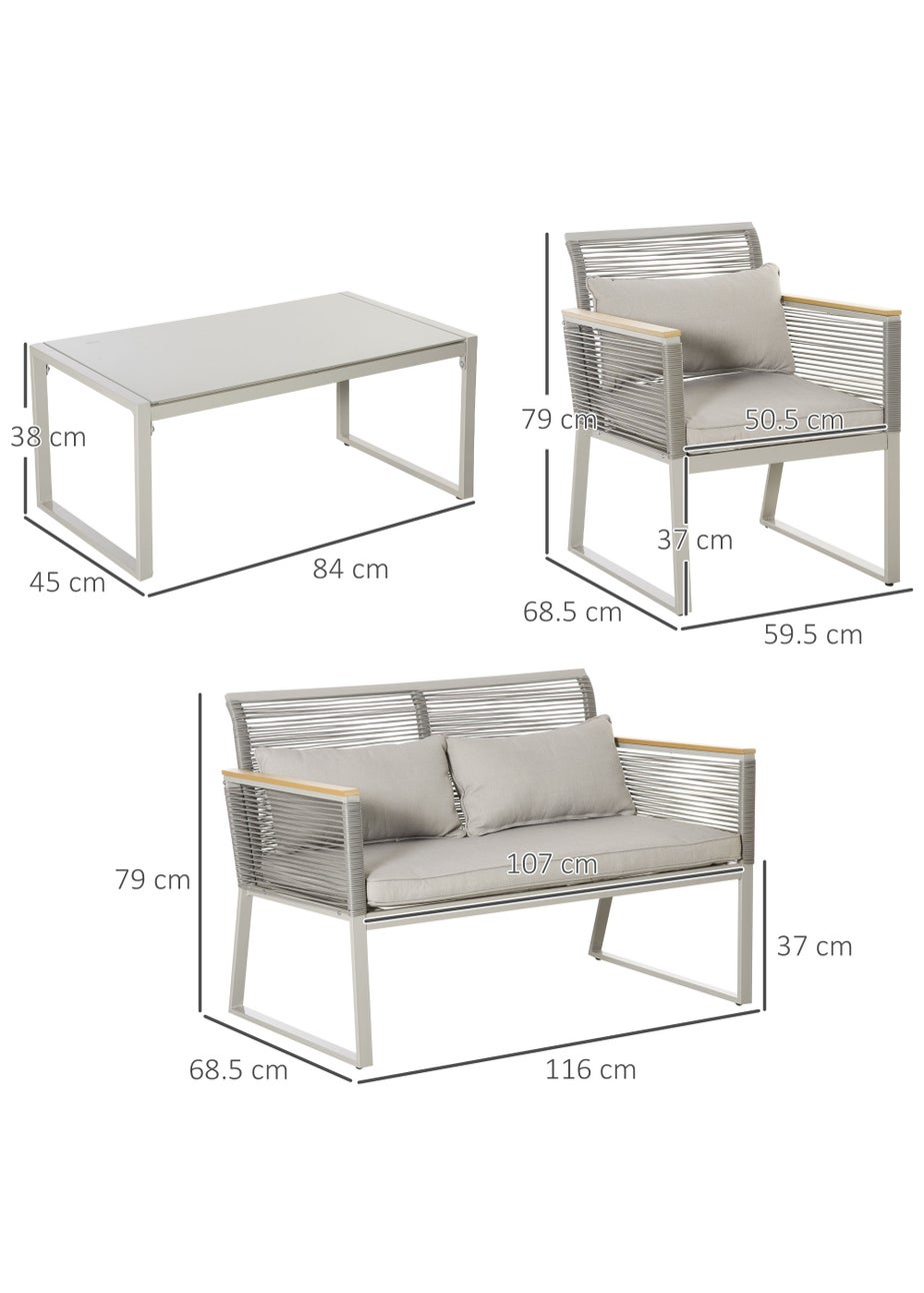 Outsunny 4 Piece Rope Rattan Effect Outdoor Furniture Set