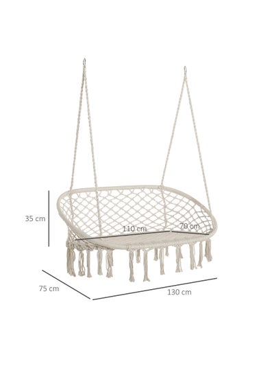 Outsunny 2-Seater Hanging Hammock Chair with Soft Cushion for Patio, Garden, Balcony, Living Room
