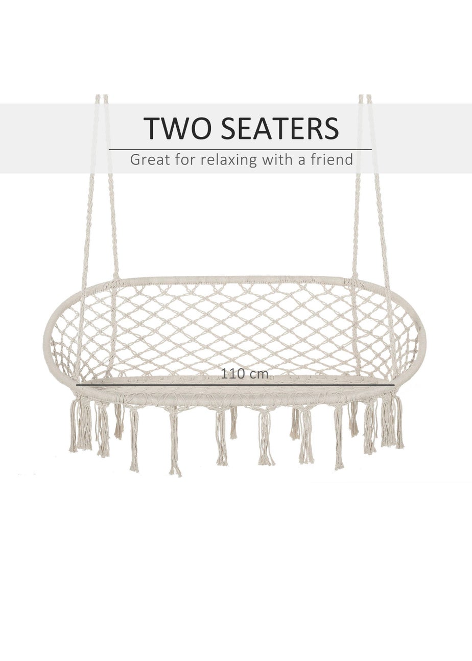 Outsunny 2-Seater Hanging Hammock Chair with Soft Cushion for Patio, Garden, Balcony, Living Room