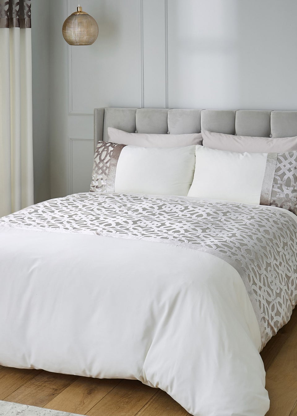 Catherine Lansfield Lattice Cut Velvet Duvet Cover Set Natural