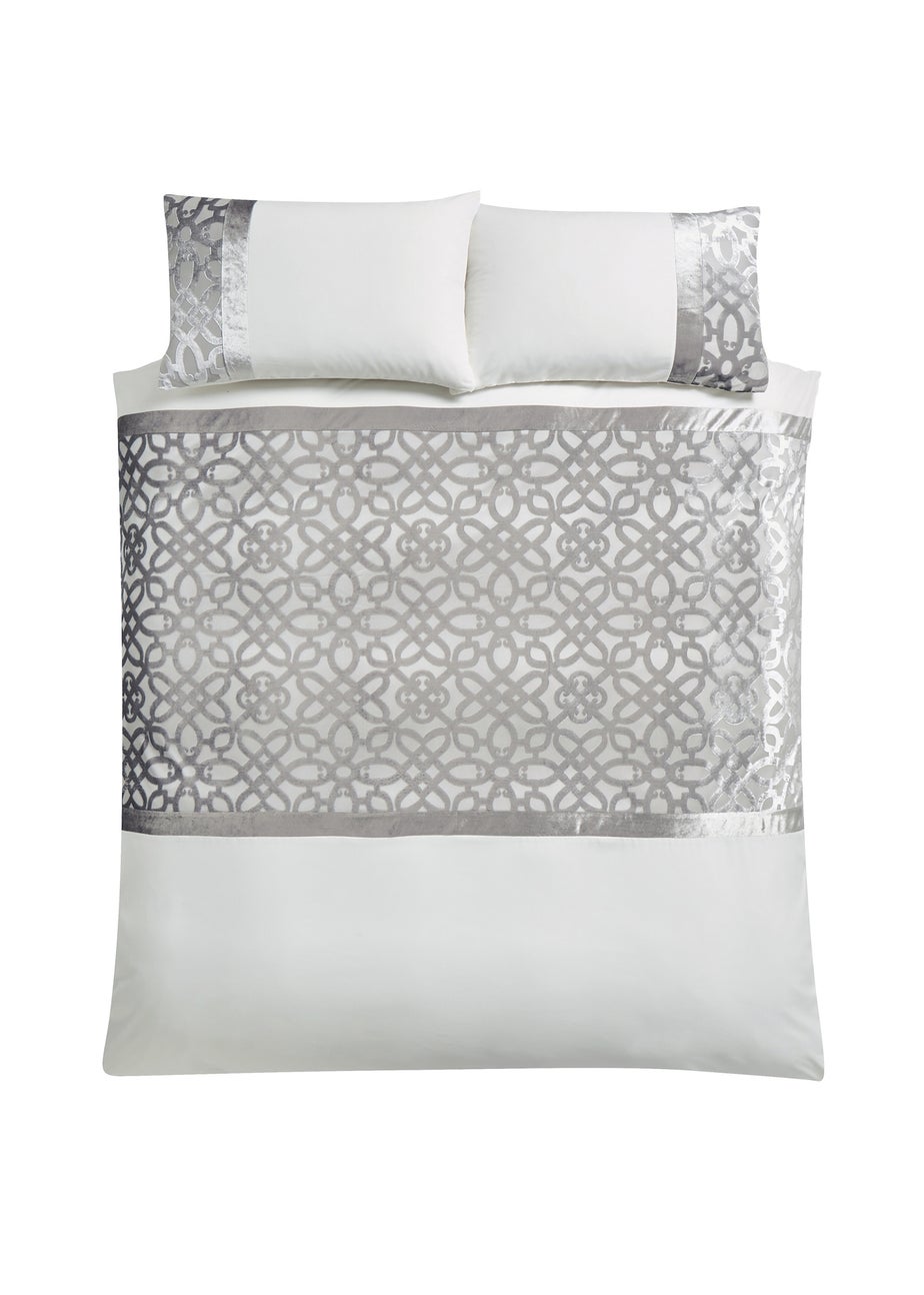 Catherine Lansfield Lattice Cut Velvet Duvet Cover Set Natural