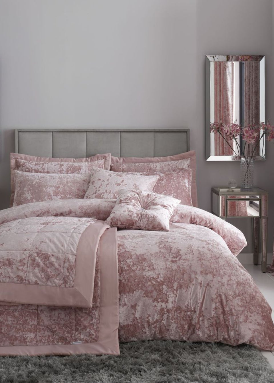 Catherine Lansfield Crushed Velvet Duvet Cover Set Blush Pink