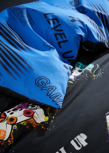 Catherine Lansfield Game Over Reversible Duvet Cover Set Black