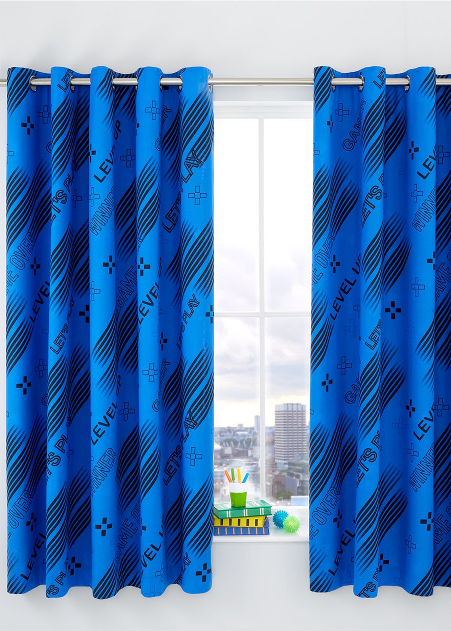 Catherine Lansfield Game Over Fully Reversible Eyelet Curtains Black