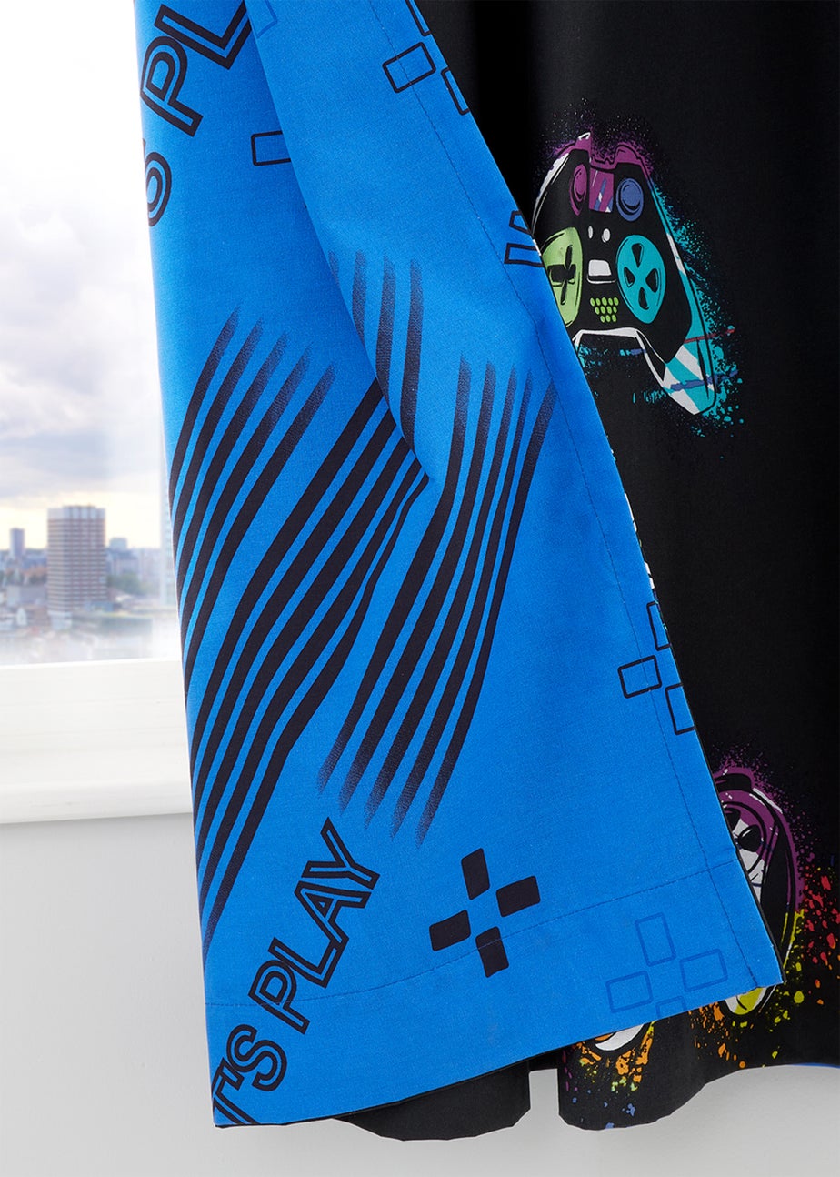 Catherine Lansfield Game Over Fully Reversible Eyelet Curtains Black