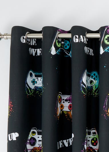 Catherine Lansfield Game Over Fully Reversible Eyelet Curtains Black