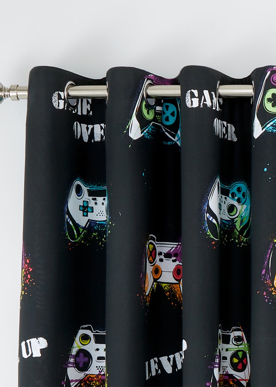 Catherine Lansfield Game Over Fully Reversible Eyelet Curtains Black