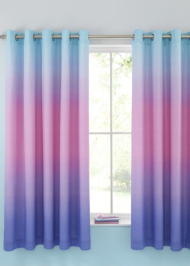 Catherine Lansfield Ombre Rainbow Clouds Eyelet Lined Curtains Pastel