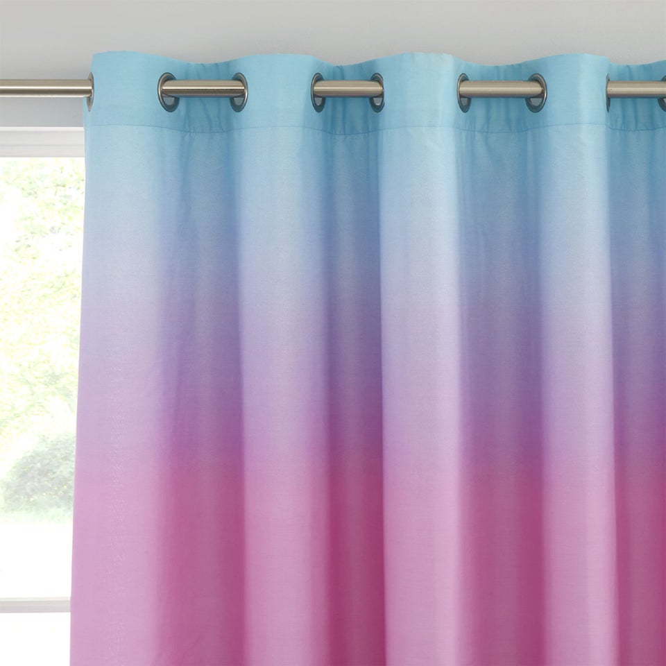 Catherine Lansfield Ombre Rainbow Clouds Eyelet Lined Curtains Pastel