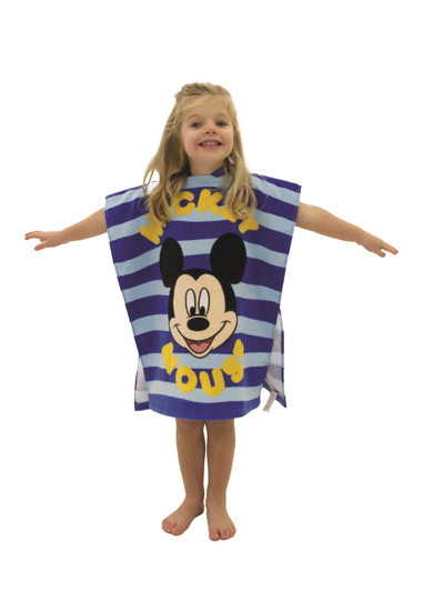 Disney Mickey Mouse Sea Stripe Hooded Beach Towel Poncho