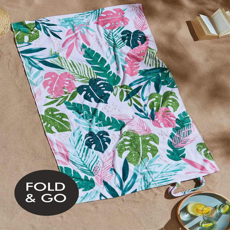 Catherine Lansfield Tropical Palm Cotton Beach Towel in a Bag