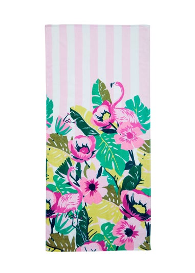 Sassy B Tropical  Flamingo Stripe Cotton Beach Towel