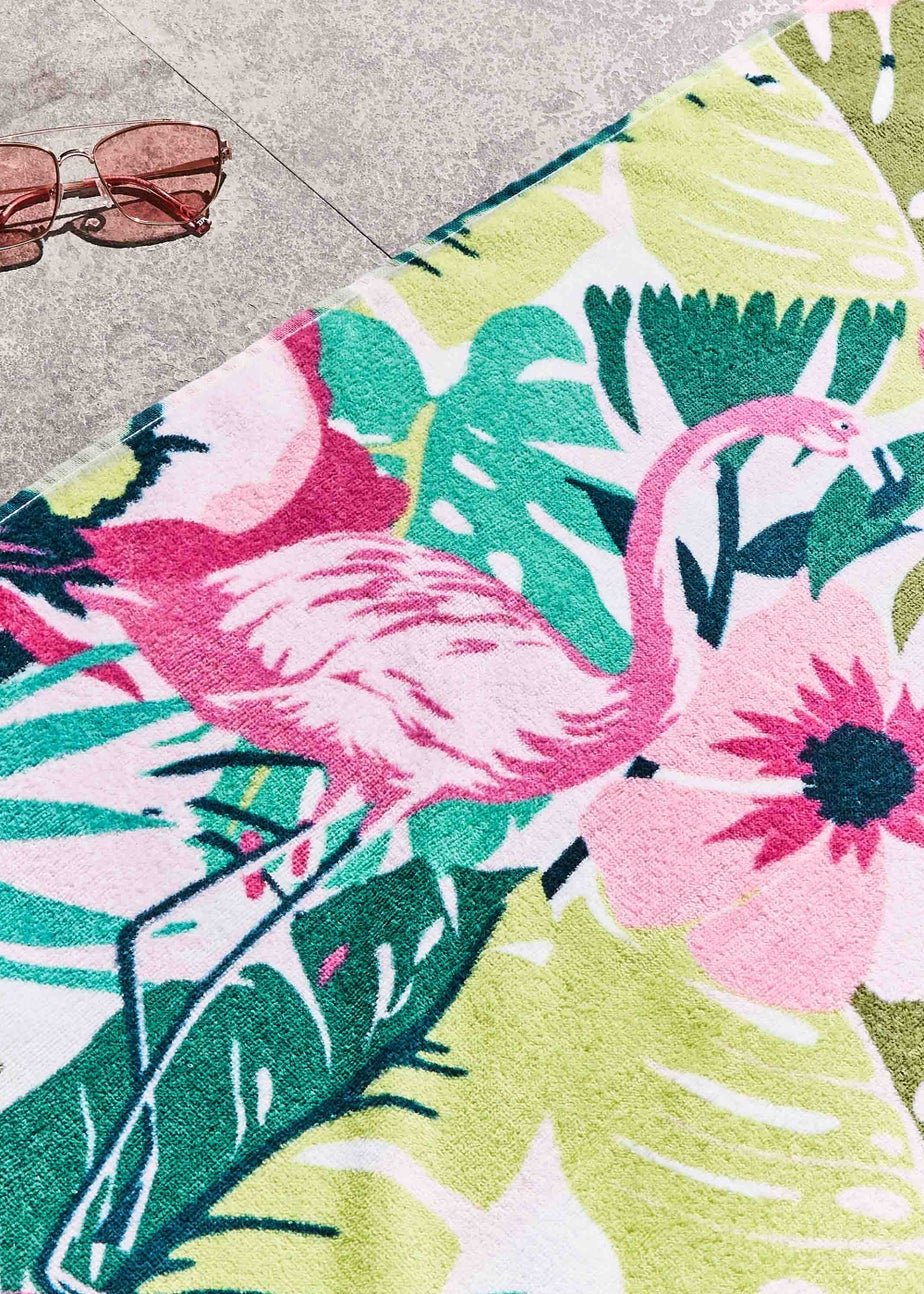 Sassy B Tropical  Flamingo Stripe Cotton Beach Towel