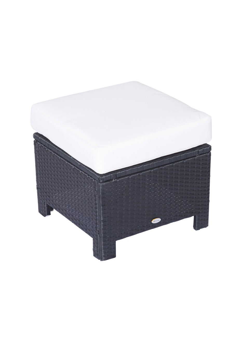 Outsunny Rattan Footstool Wicker Ottoman with Padded Seat for Backyard Garden