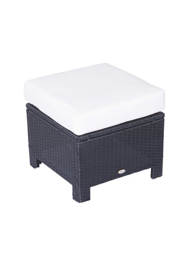 Outsunny Rattan Footstool Wicker Ottoman with Padded Seat for Backyard Garden