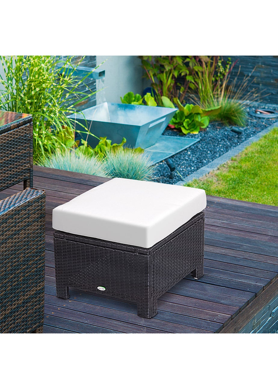 Outsunny Rattan Footstool Wicker Ottoman with Padded Seat for Backyard Garden