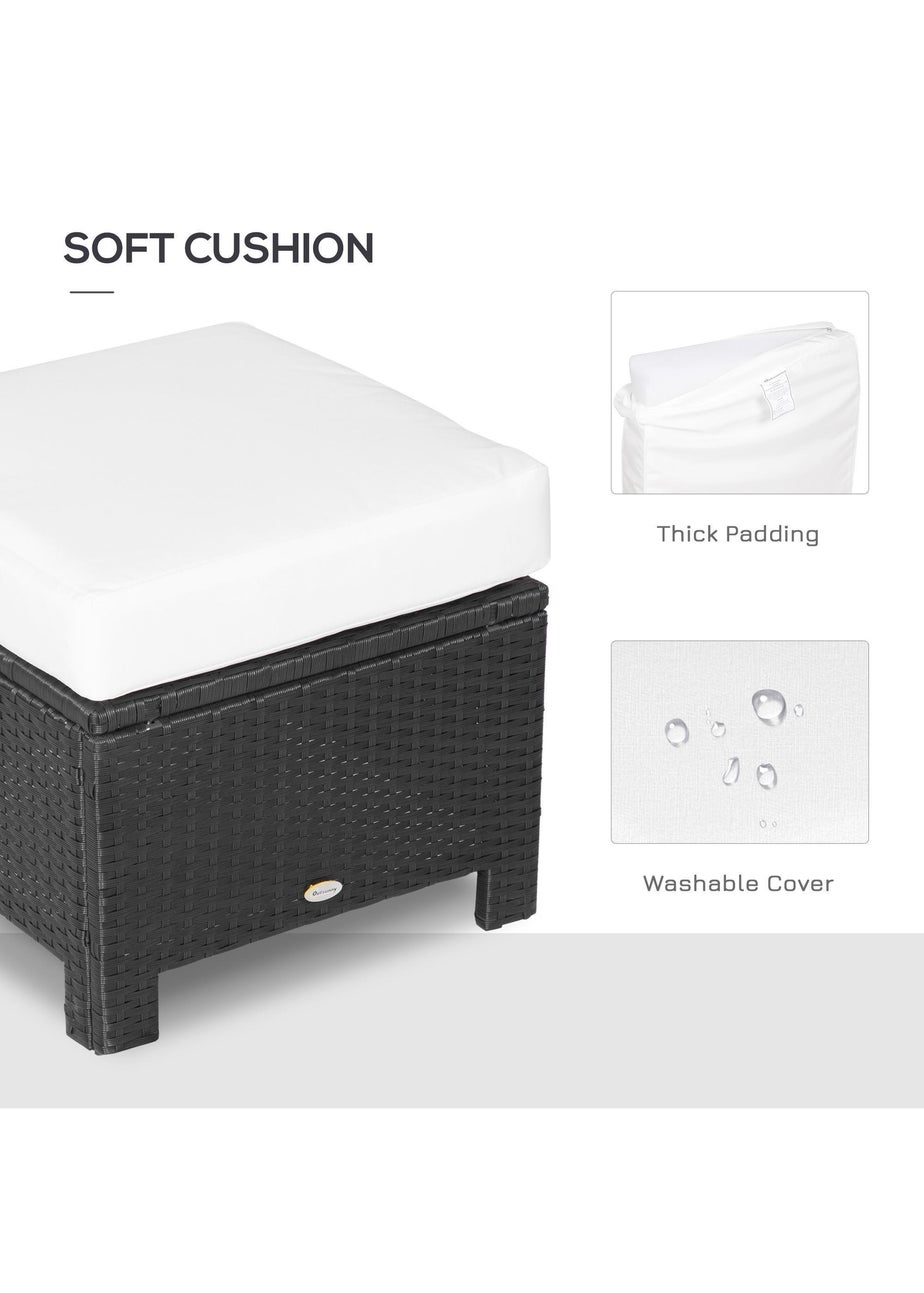 Outsunny Rattan Footstool Wicker Ottoman with Padded Seat for Backyard Garden