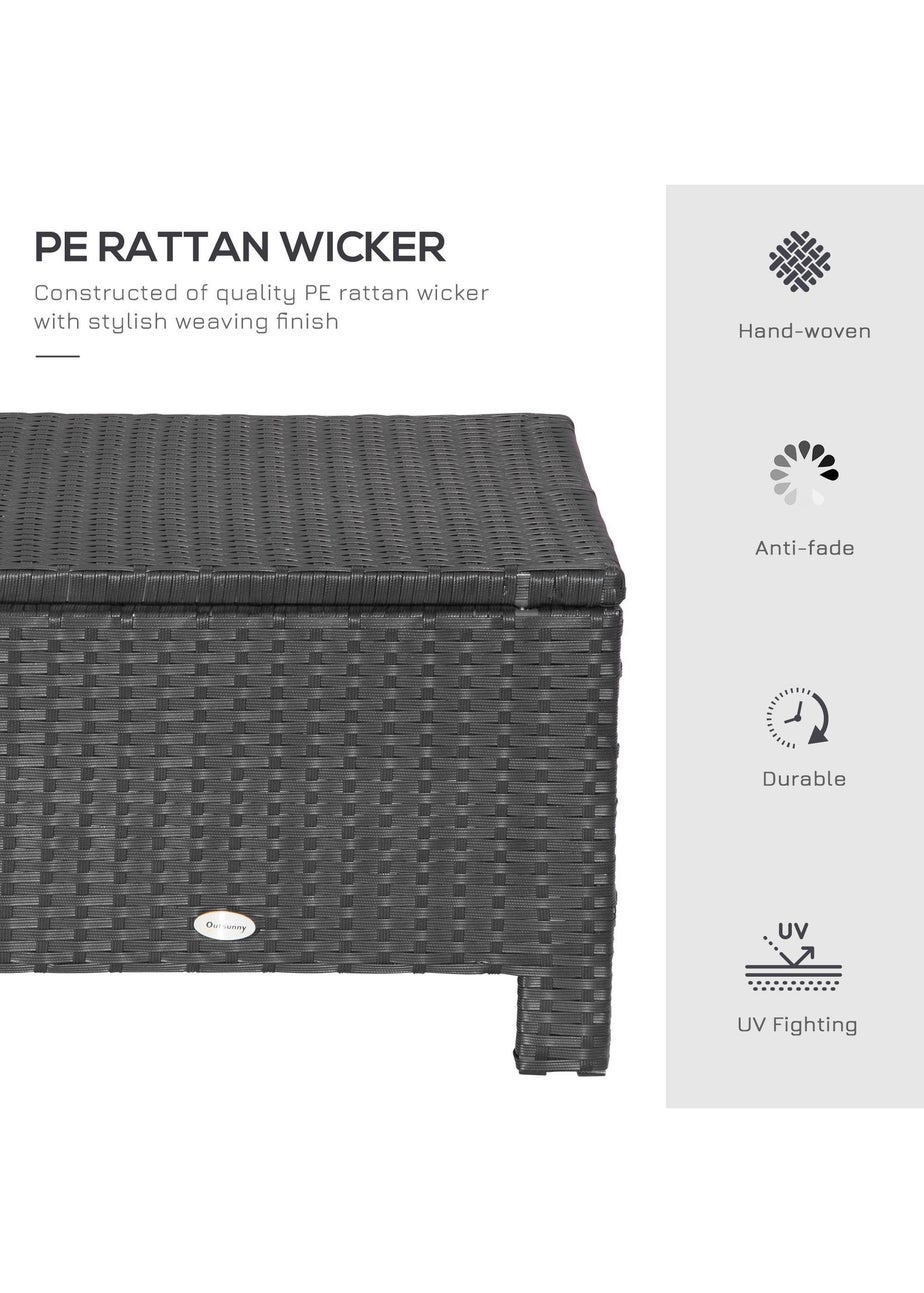 Outsunny Rattan Footstool Wicker Ottoman with Padded Seat for Backyard Garden