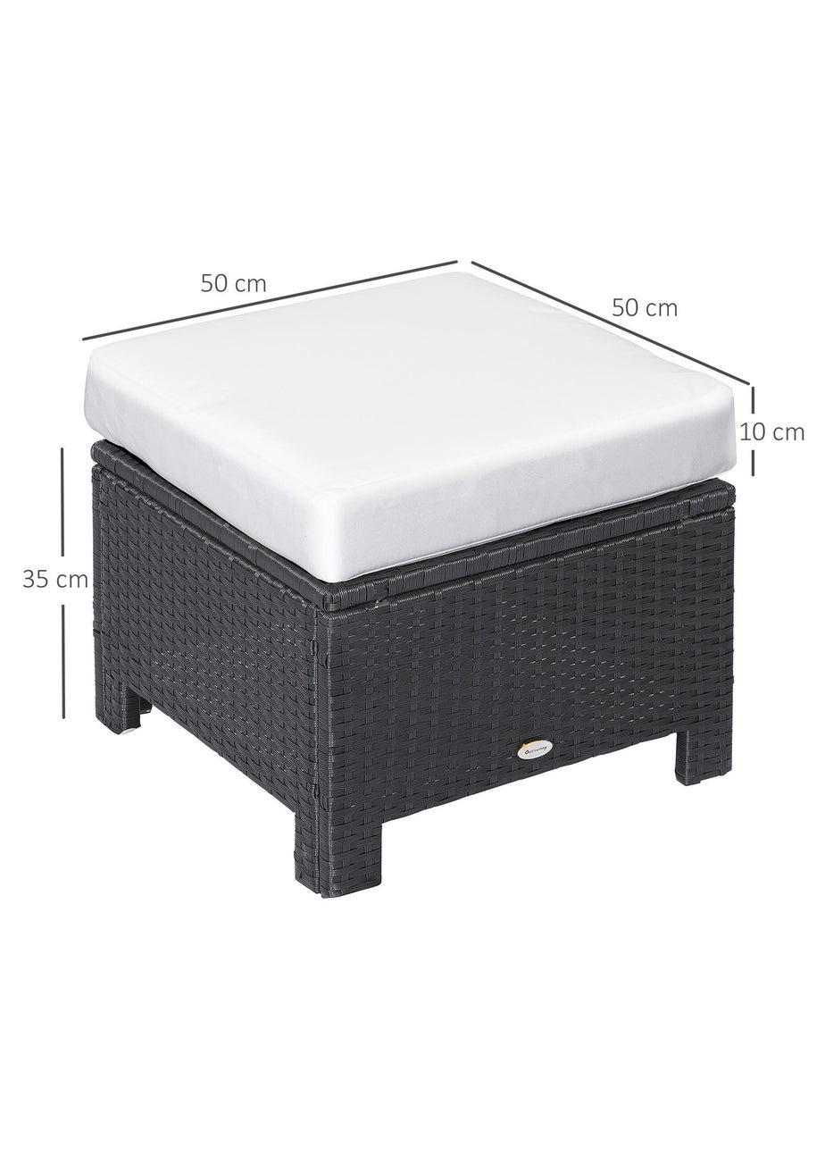 Outsunny Rattan Footstool Wicker Ottoman with Padded Seat for Backyard Garden