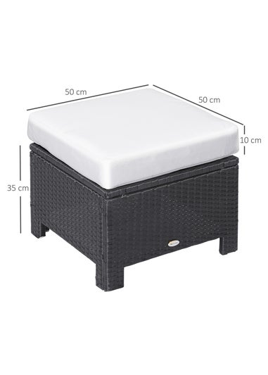 Outsunny Rattan Footstool Wicker Ottoman with Padded Seat for Backyard Garden