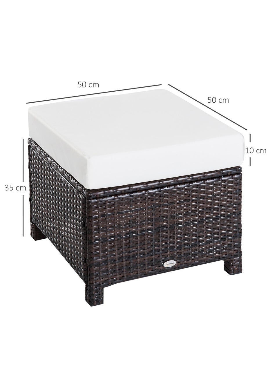 Outsunny Rattan Footstool Wicker Ottoman with Padded Seat for Backyard Garden